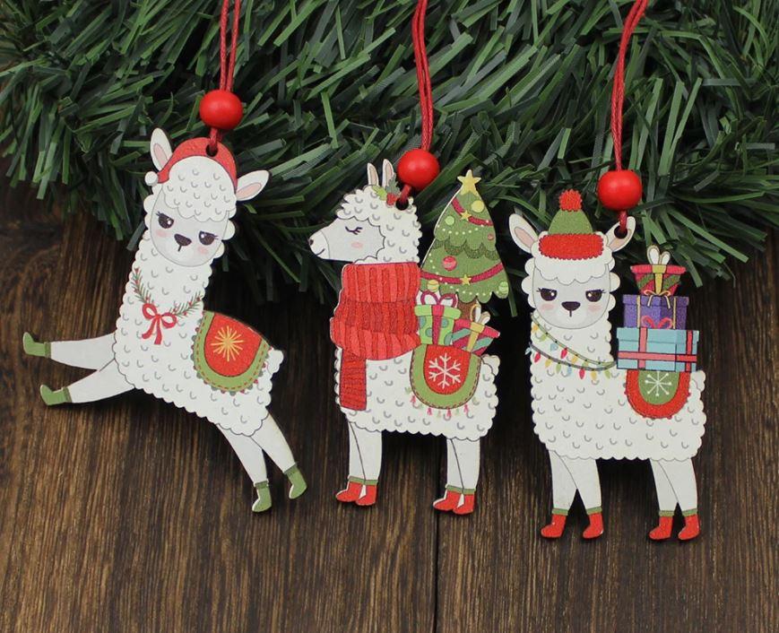 Classic Alpaca Wooden Christmas Ornament Set Purely Alpaca