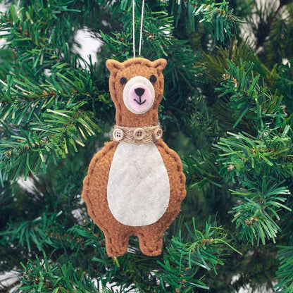 Classic Handmade Felt Alpaca Tree Hanging Ornament Set Purely Alpaca