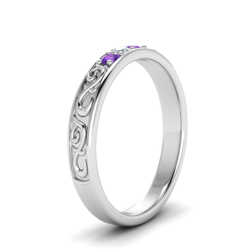 Classic Mens 3 Stone Wedding Band Fascinating Diamonds