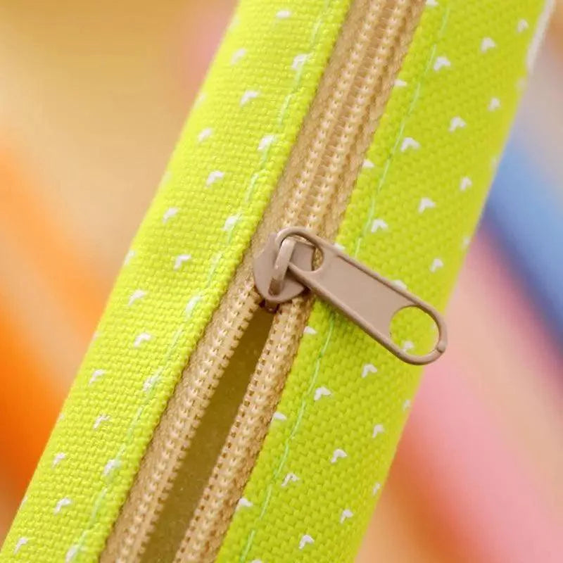 Classic Simple Candy Color Slim Canvas Pencil Pouch Pencil Bag For School Office Dot Printed Students Pencil Case Stevvex