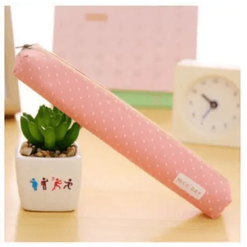 Classic Simple Candy Color Slim Canvas Pencil Pouch Pencil Bag For School Office Dot Printed Students Pencil Case Stevvex