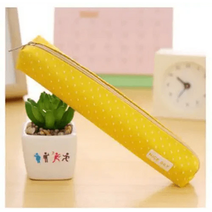 Classic Simple Candy Color Slim Canvas Pencil Pouch Pencil Bag For School Office Dot Printed Students Pencil Case Stevvex