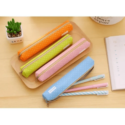 Classic Simple Candy Color Slim Canvas Pencil Pouch Pencil Bag For School Office Dot Printed Students Pencil Case Stevvex