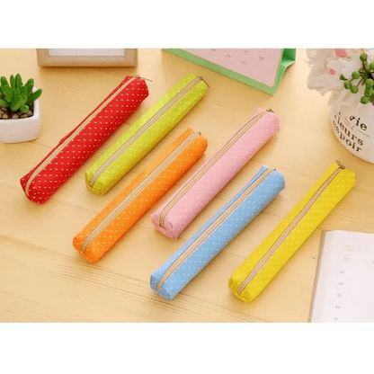 Classic Simple Candy Color Slim Canvas Pencil Pouch Pencil Bag For School Office Dot Printed Students Pencil Case Stevvex