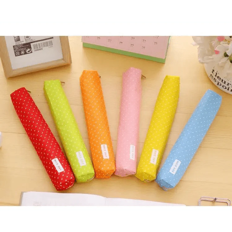 Classic Simple Candy Color Slim Canvas Pencil Pouch Pencil Bag For School Office Dot Printed Students Pencil Case Stevvex