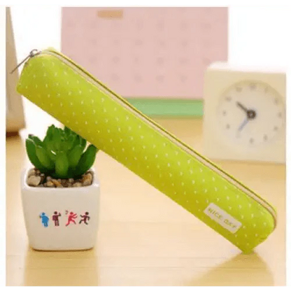 Classic Simple Candy Color Slim Canvas Pencil Pouch Pencil Bag For School Office Dot Printed Students Pencil Case Stevvex