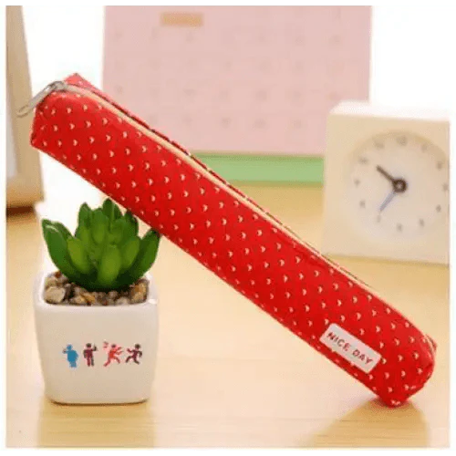 Classic Simple Candy Color Slim Canvas Pencil Pouch Pencil Bag For School Office Dot Printed Students Pencil Case Stevvex