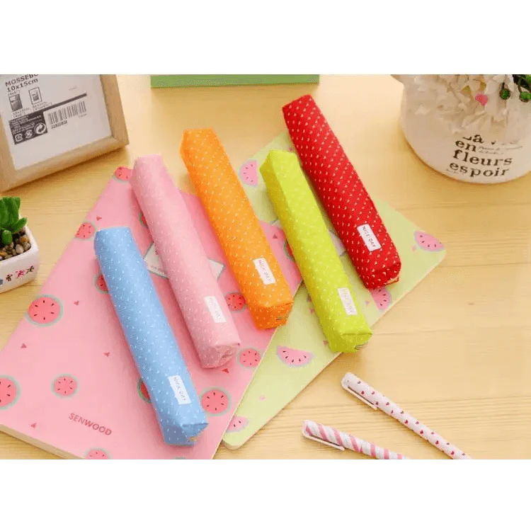 Classic Simple Candy Color Slim Canvas Pencil Pouch Pencil Bag For School Office Dot Printed Students Pencil Case Stevvex