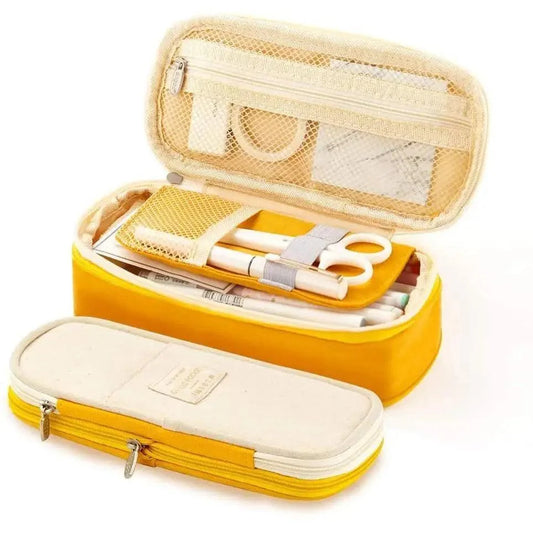 Colorful Pencil Organizer Pouch Pen Holder School Supplies Portable Travel Simple Storage Box Easy Grip Handle Stevvex