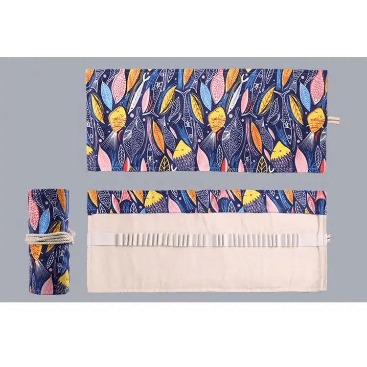Colorful Roll Up Pencil Case Canvas Flowers Style Colored Pencils Wrap Multi-Purpose Pen Holder Cute Case Stevvex