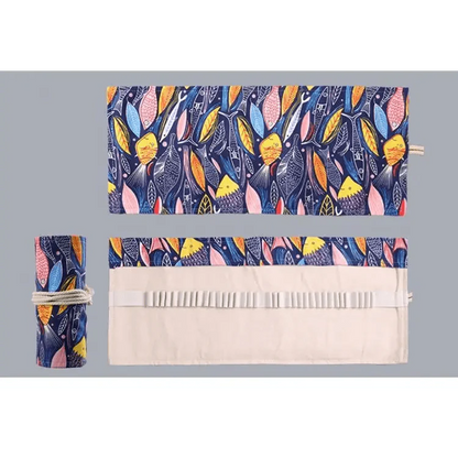 Colorful Roll Up Pencil Case Canvas Flowers Style Colored Pencils Wrap Multi-Purpose Pen Holder Cute Case Stevvex