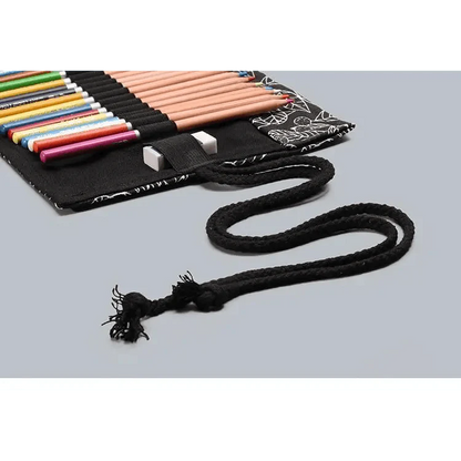 Colorful Roll Up Pencil Case Canvas Flowers Style Colored Pencils Wrap Multi-Purpose Pen Holder Cute Case Stevvex