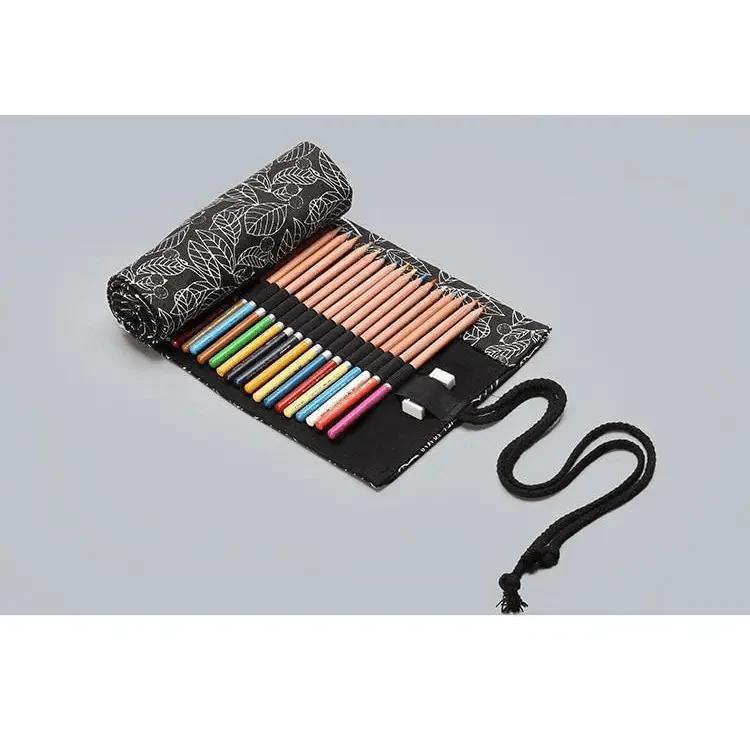 Colorful Roll Up Pencil Case Canvas Flowers Style Colored Pencils Wrap Multi-Purpose Pen Holder Cute Case Stevvex