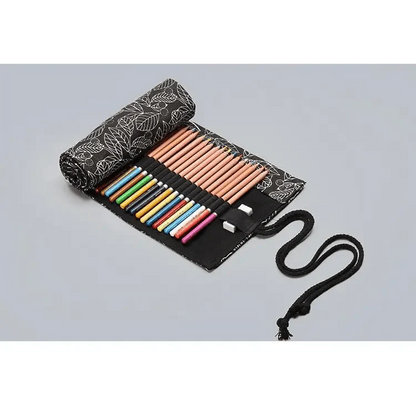 Colorful Roll Up Pencil Case Canvas Flowers Style Colored Pencils Wrap Multi-Purpose Pen Holder Cute Case Stevvex