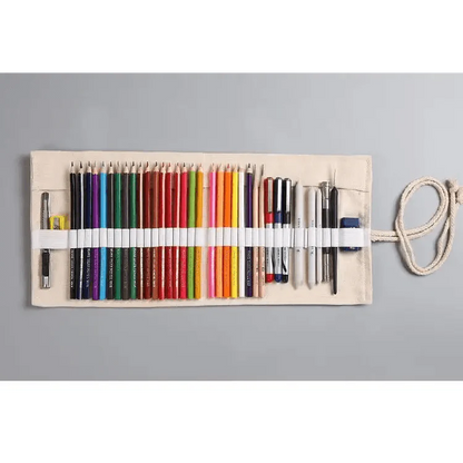 Colorful Roll Up Pencil Case Canvas Flowers Style Colored Pencils Wrap Multi-Purpose Pen Holder Cute Case Stevvex