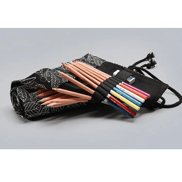 Colorful Roll Up Pencil Case Canvas Flowers Style Colored Pencils Wrap Multi-Purpose Pen Holder Cute Case Stevvex