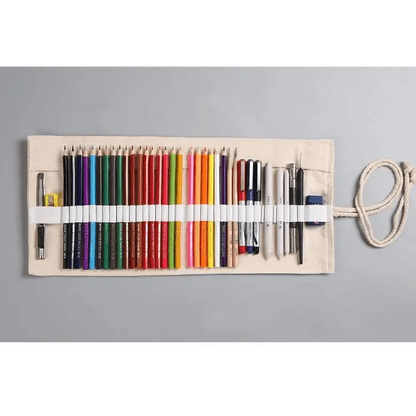 Colorful Roll Up Pencil Case Canvas Flowers Style Colored Pencils Wrap Multi-Purpose Pen Holder Cute Case Stevvex