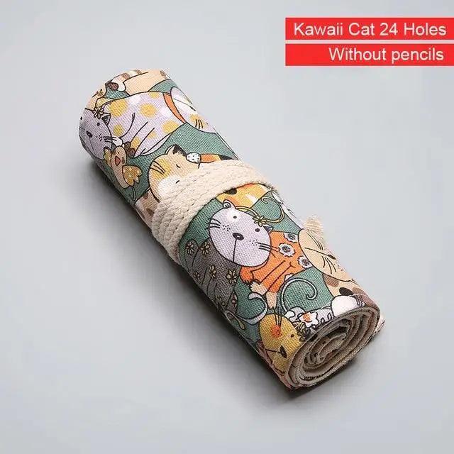 Colorful Roll Up Pencil Case Canvas Flowers Style Colored Pencils Wrap Multi-Purpose Pen Holder Cute Case Stevvex