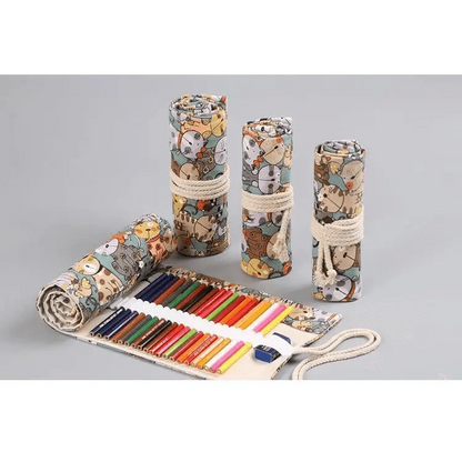 Colorful Roll Up Pencil Case Canvas Flowers Style Colored Pencils Wrap Multi-Purpose Pen Holder Cute Case Stevvex