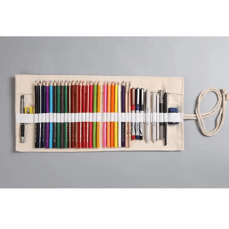 Colorful Roll Up Pencil Case Canvas Flowers Style Colored Pencils Wrap Multi-Purpose Pen Holder Cute Case Stevvex