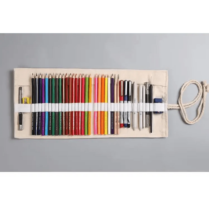 Colorful Roll Up Pencil Case Canvas Flowers Style Colored Pencils Wrap Multi-Purpose Pen Holder Cute Case Stevvex