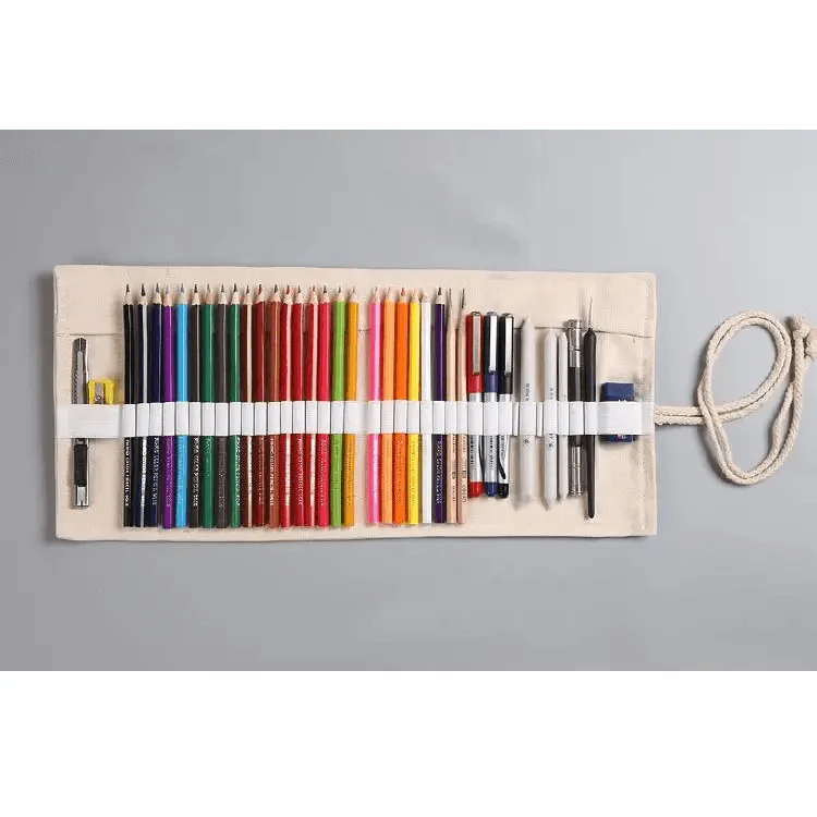 Colorful Roll Up Pencil Case Canvas Flowers Style Colored Pencils Wrap Multi-Purpose Pen Holder Cute Case Stevvex