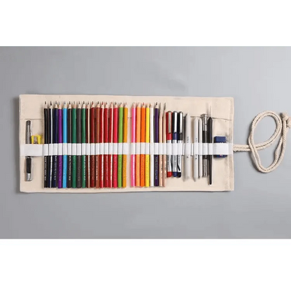 Colorful Roll Up Pencil Case Canvas Flowers Style Colored Pencils Wrap Multi-Purpose Pen Holder Cute Case Stevvex