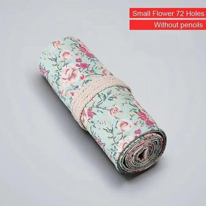Colorful Roll Up Pencil Case Canvas Flowers Style Colored Pencils Wrap Multi-Purpose Pen Holder Cute Case Stevvex