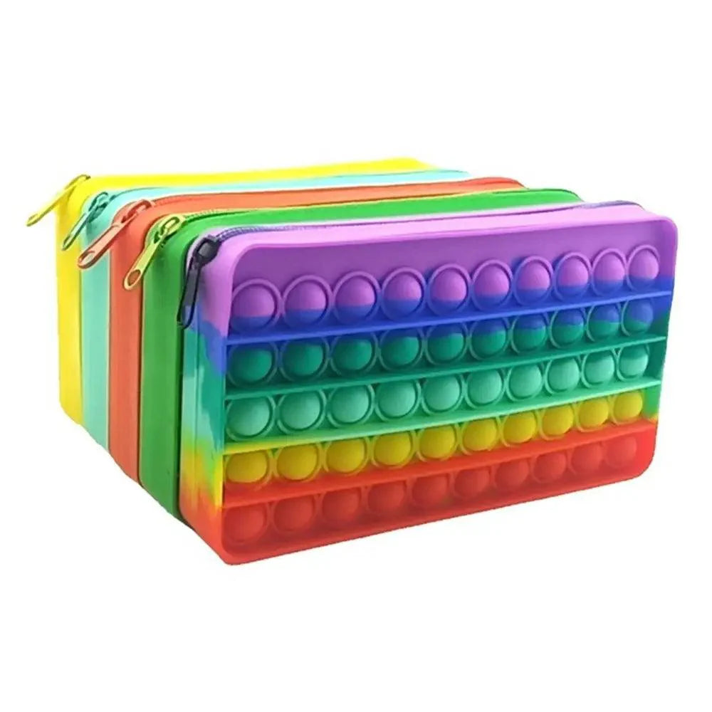 Colorful Stress Relief Squeeze Anti Stress Pop It Soft Pencil Case For Students Rainbow Color School Case Stevvex