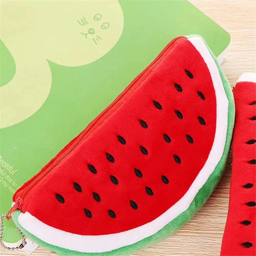 Colorful Watermelon Shaped Plush Soft Students Pencil Case  Makeup Pouch Cute Design Stevvex