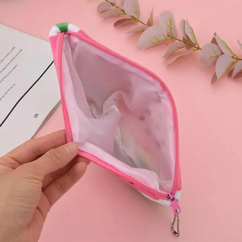 Colorful Watermelon Shaped Plush Soft Students Pencil Case  Makeup Pouch Cute Design Stevvex