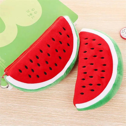 Colorful Watermelon Shaped Plush Soft Students Pencil Case  Makeup Pouch Cute Design Stevvex