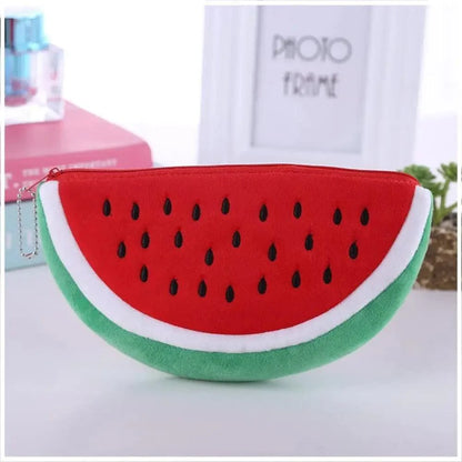 Colorful Watermelon Shaped Plush Soft Students Pencil Case  Makeup Pouch Cute Design Stevvex