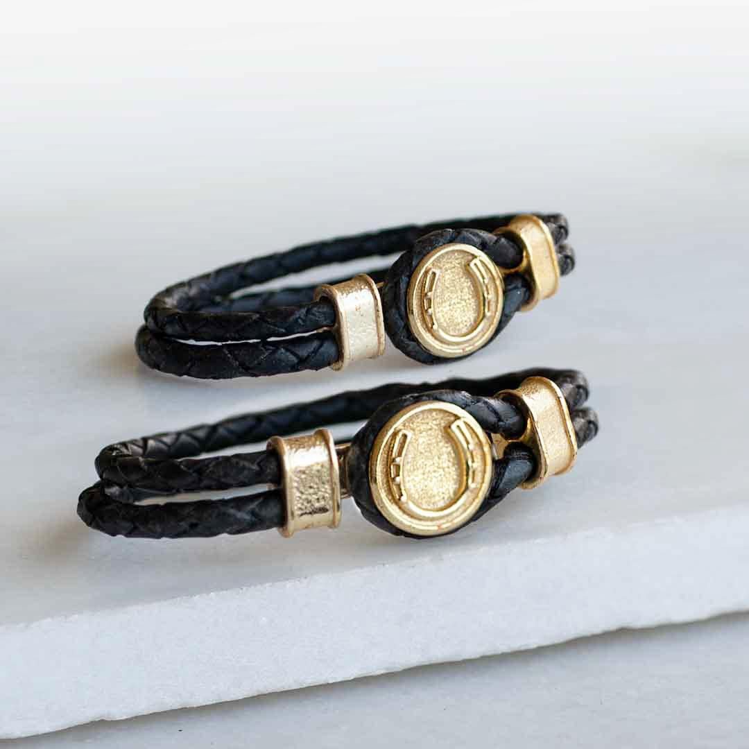 Colton - Horseshoe Dome Braided Equestrian Bracelet Gold or Silver on Black Urban-Equestrian