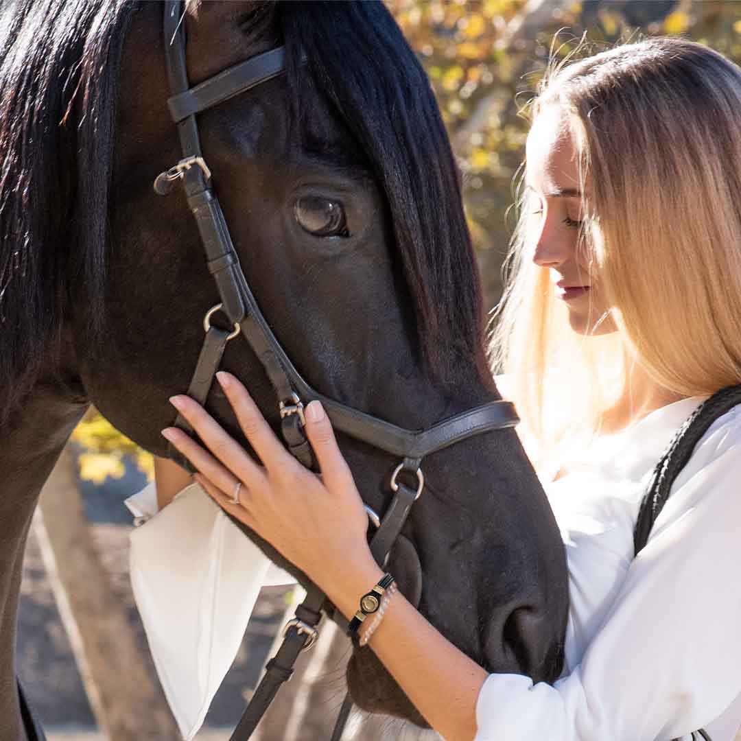 Colton - Horseshoe Dome Braided Equestrian Bracelet Gold or Silver on Black Urban-Equestrian