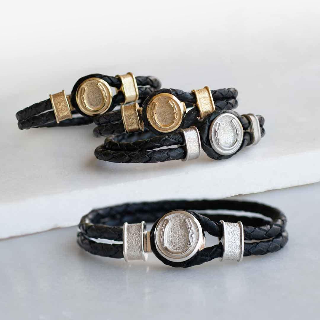 Colton - Horseshoe Dome Braided Equestrian Bracelet Gold or Silver on Black Urban-Equestrian