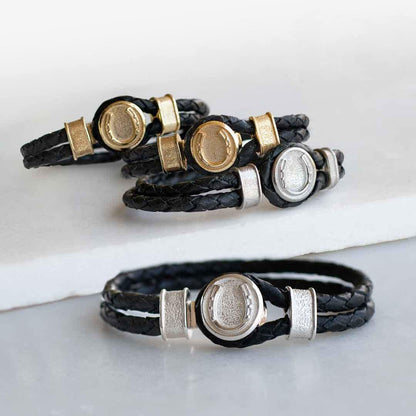 Colton - Horseshoe Dome Braided Equestrian Bracelet Gold or Silver on Black Urban-Equestrian