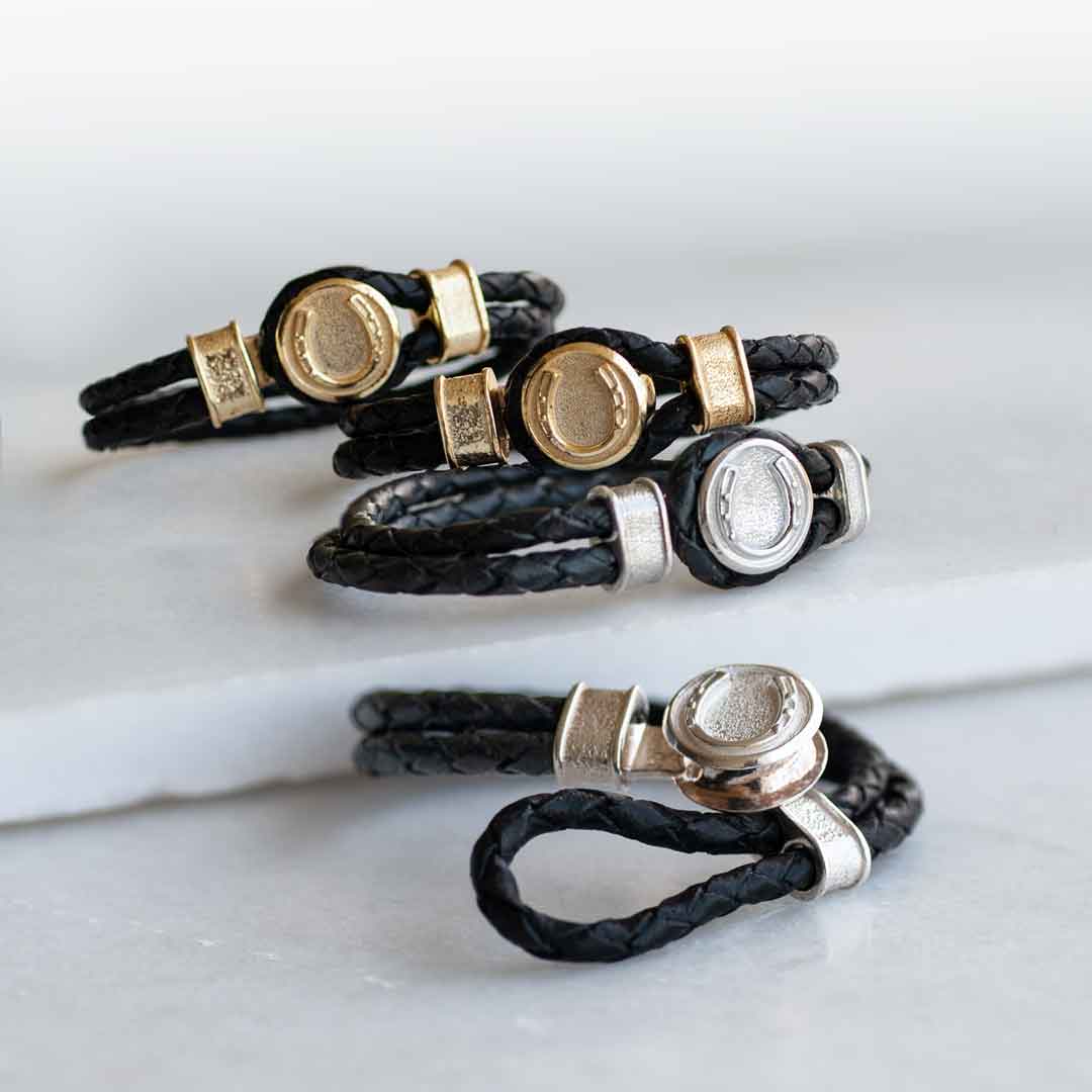 Colton - Horseshoe Dome Braided Equestrian Bracelet Gold or Silver on Black Urban-Equestrian