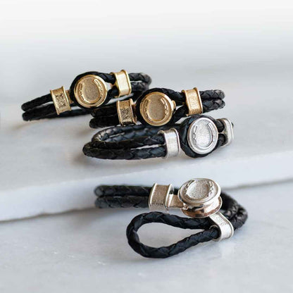 Colton - Horseshoe Dome Braided Equestrian Bracelet Gold or Silver on Black Urban-Equestrian