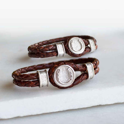 Colton - Horseshoe Dome Braided Equestrian Bracelet Gold or Silver on Brown Urban-Equestrian