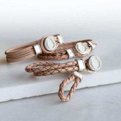 Colton - Horseshoe Dome Braided Equestrian Bracelet Silver on Natural Urban-Equestrian