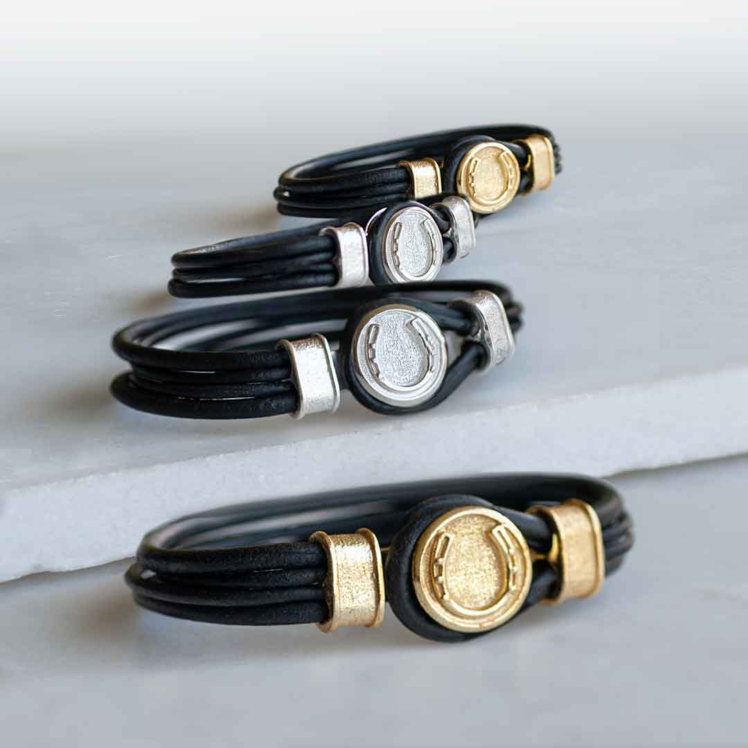 Colton - Horseshoe Dome Lace Equestrian Bracelet Gold or Silver on Black Urban-Equestrian
