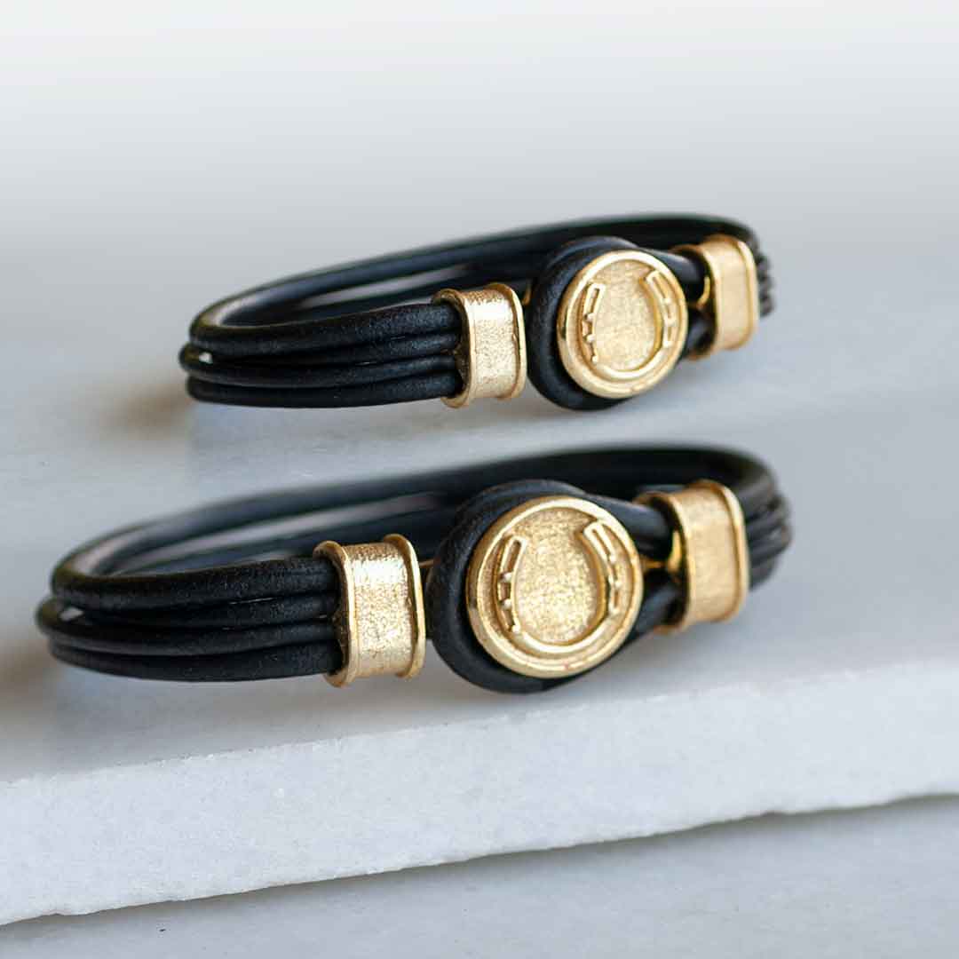 Colton - Horseshoe Dome Lace Equestrian Bracelet Gold or Silver on Black Urban-Equestrian