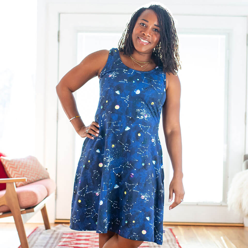 Adult "Cosmic Compass" Constellations Sleeveless Dress with Pockets Princess Awesome & Boy Wonder