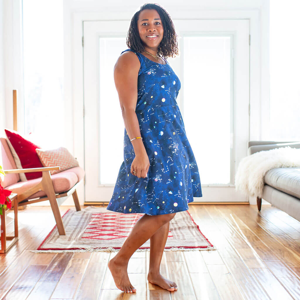 Adult "Cosmic Compass" Constellations Sleeveless Dress with Pockets Princess Awesome & Boy Wonder