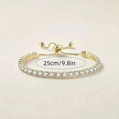 Copper Base with Plated Finish Synthetic Cubic Zirconia Inlay Adjustable Tennis Bracelet for Women DailySale