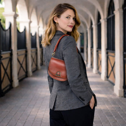 Coronado- Horse Bit Lock Luxury Leather Crossbody Handbag in Cognac Urban-Equestrian