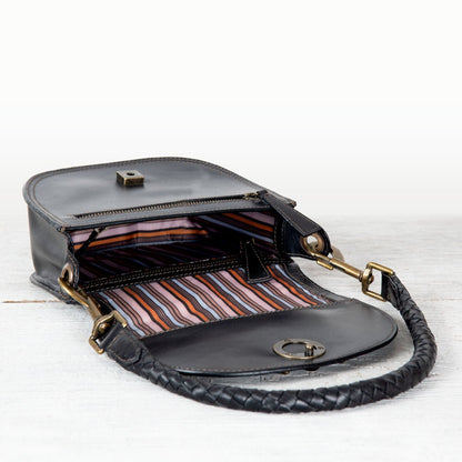 Coronado- Horse Bit Lock Luxury Leather Crossbody Handbag in Black Urban-Equestrian