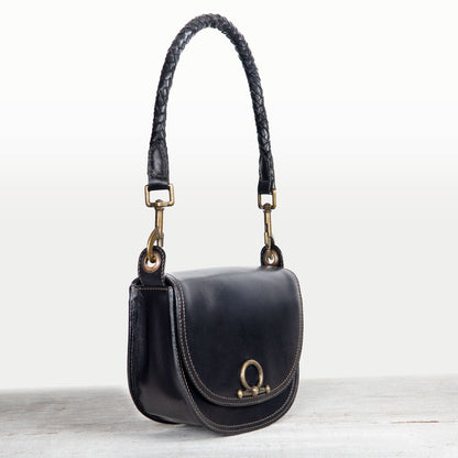 Coronado- Horse Bit Lock Luxury Leather Crossbody Handbag in Black Urban-Equestrian