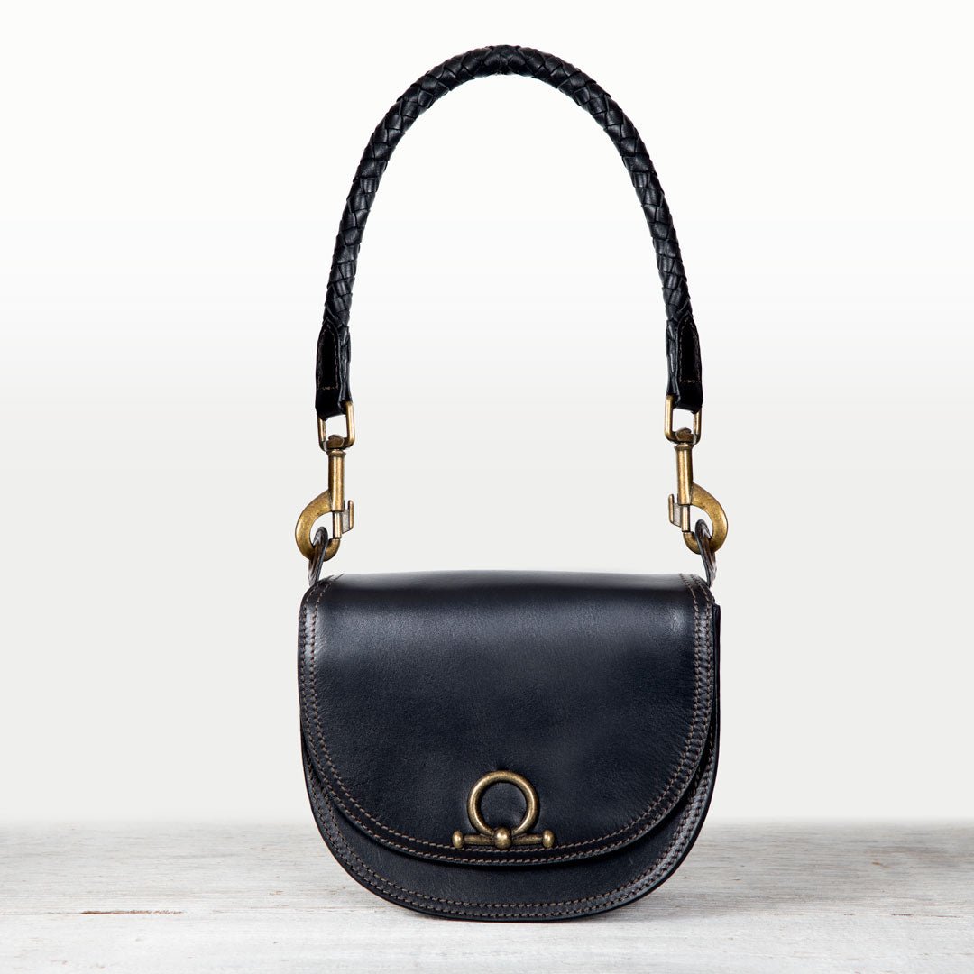Coronado- Horse Bit Lock Luxury Leather Crossbody Handbag in Black Urban-Equestrian